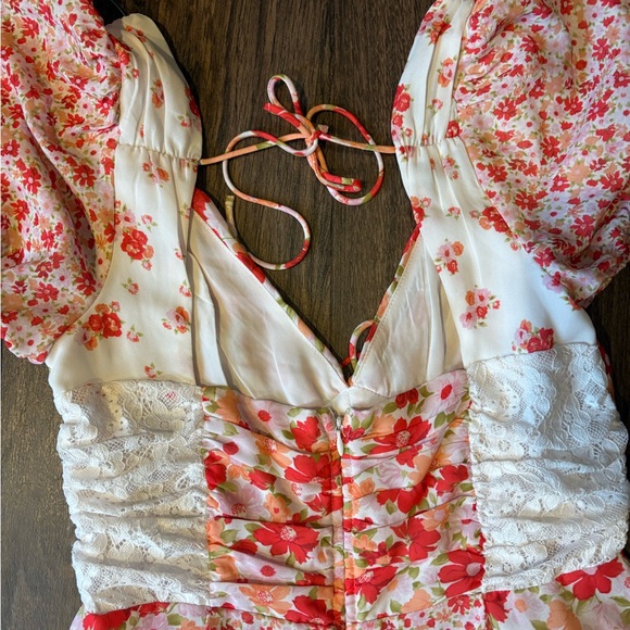 Altar'd State Floral Dress with Lace in Red and Pink - Picture 5 of 5